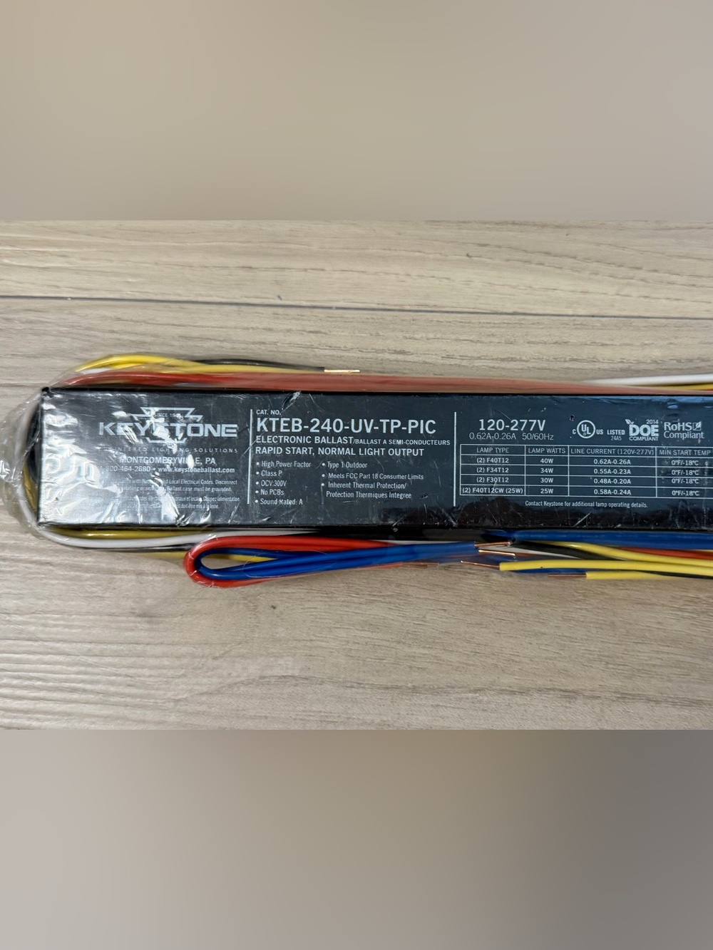 Keystone KTEB-240-UV-TP-PIC 120-277V Electronic Ballast 2 F40/F34/F30 T12